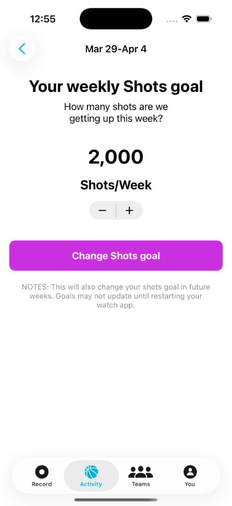 Ball AI weekly shots goal on iPhone—set your target and stay accountable